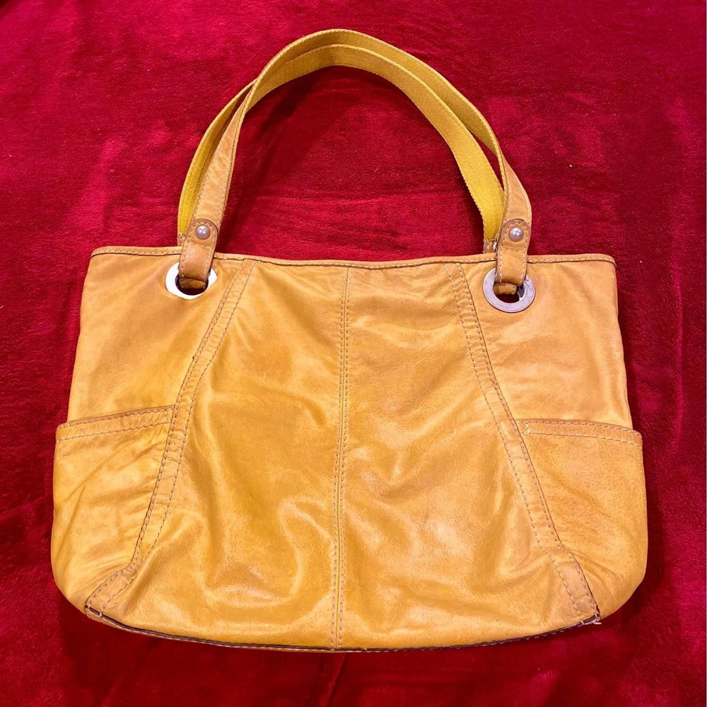 Fossil Purse Leather Shoulder Bag Yellow Clean Liner